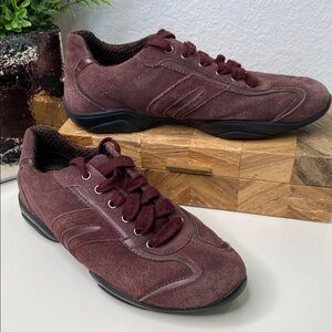 GEOX Burgundy Suede Lace Up Casual Sneakers Shoes Women Size 38 EU/8 US